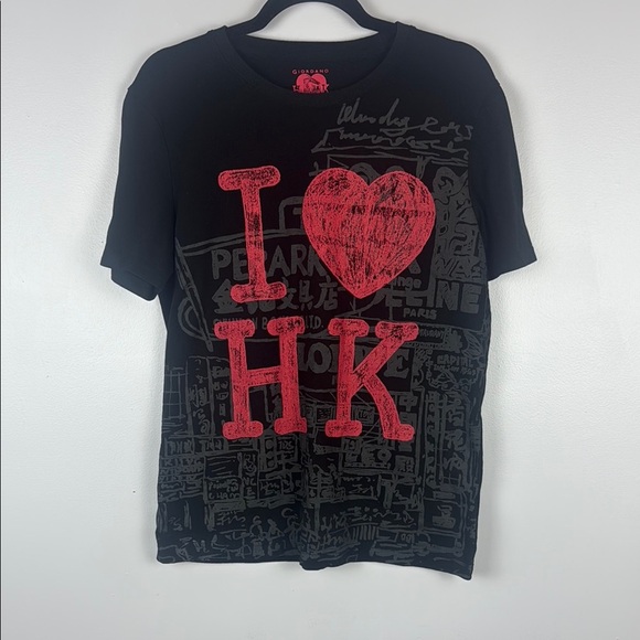 Giordano I Love HK Hong Kong Black Red 100% Cotton Slim Graphic T-Shirt Size M - Picture 2 of 8